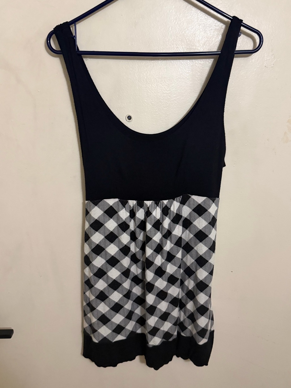 Women’s Forever 21 Plaid Checkered Tie Back Tank Top Black White Large L